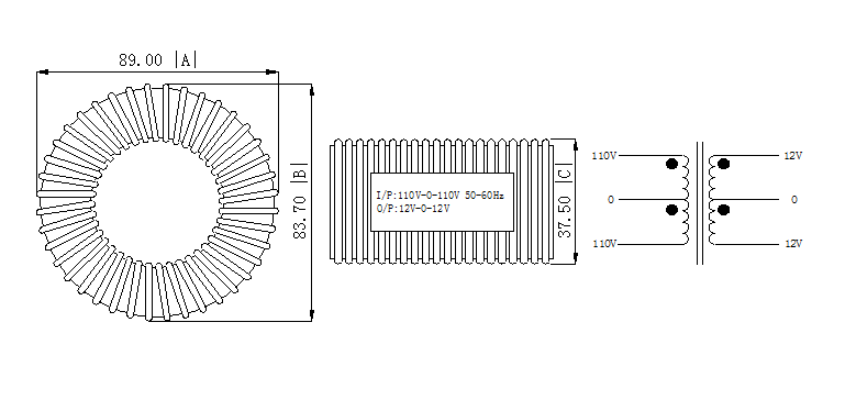 Toroidal Isolation Transformer , Ring Core Transformer GC-0050 PVC 1050C 600V