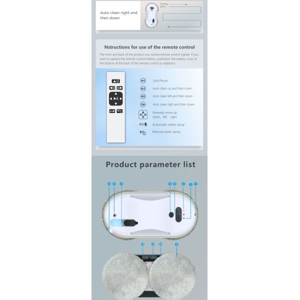App-Controlled Portable Cordless Glass Cleaning Robot for Window Washing in Household