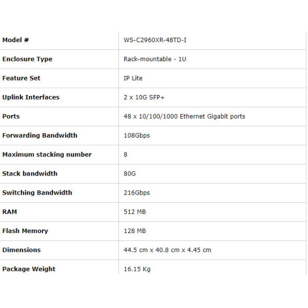 Cisco original 2960-XR 48 GigE 2 x 10G SFP IP Lite Switch WS-C2960XR-48TD-I