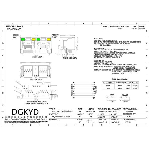 90 degree side entry 1x 2 Port ethernet socket RJ45 female Jack 10/100/1000 Base-Tx