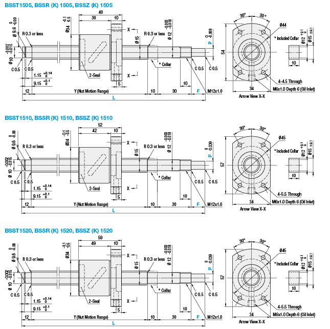 MISUMI Rolled Ball Screw-Thread Diameter 15- Lead 5 10 or 20 - Precision Grade C7 or C10 Series BSSRK1505-[150-1200/1]-F[15-30/1 new and 100% Original
