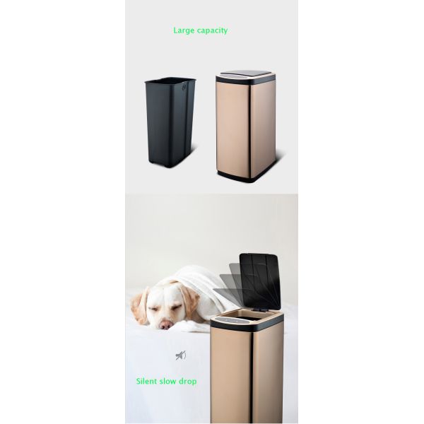 30L Gold Household Ozone Sterilization Sensor Smart Stainless Steel Waste Container Recycling Bin Trash Can