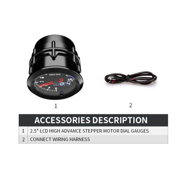 52mm 7 Colors Digital Display Car Voltmeter Gauge With Stepper Motor