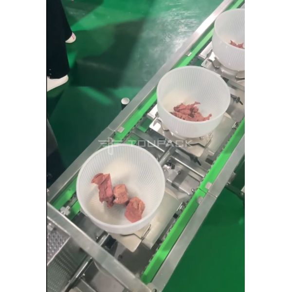 Rotary Vacuum Bag Packaging Machine Beef Cubes Weighing And Packaging System Multihead Weigher