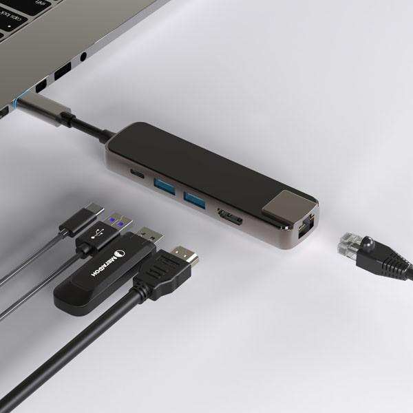 Buy 5 In 1 USB Type C Hub Adapter 4K USB C Hub To Gigabit Ethernet Rj45 Lan 55W at wholesale prices