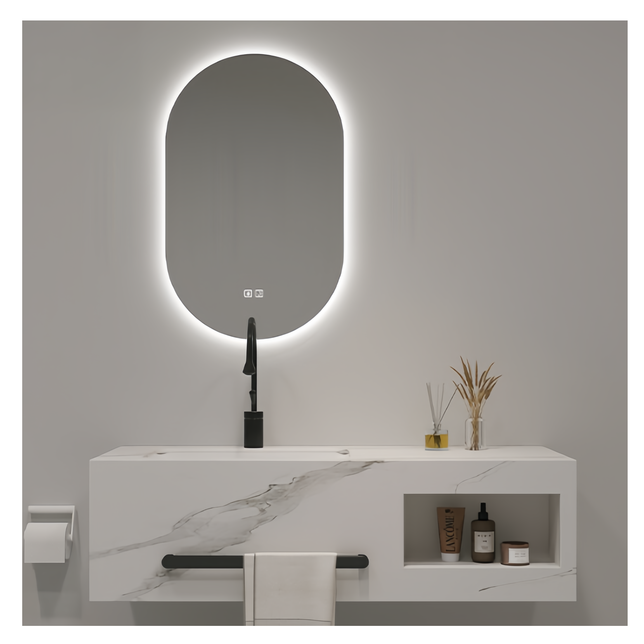Modern Simple Design Bathroom Toilet Vanity with Single Sink Mirror Cabinet in White Color