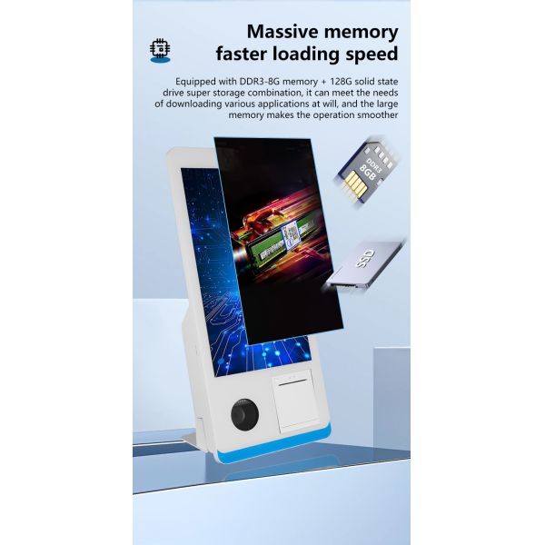 Restaurant Self-service Ordering Counter Kiosk Windows 8+128GB Self-service Payment Kiosk with Printer Nfc QR Code Scanner