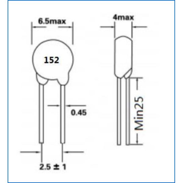 Temperature Compensation NTC Thermistor 1K5 5% 3950 MF11-152J Green With CQC TUV