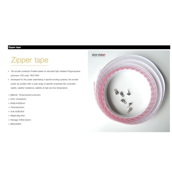 3M Poster Zipper Tape Polypropylene Polymers For Advertising Scrolling Light Box