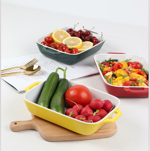 Color Glaze Ceramic Baking Tray , Non Stick Rectangle Baking Pan