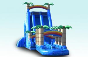 Quality Light Blue 27FT Tropical Rush Inflatable Water Slides  For Outdoor Plarground for sale