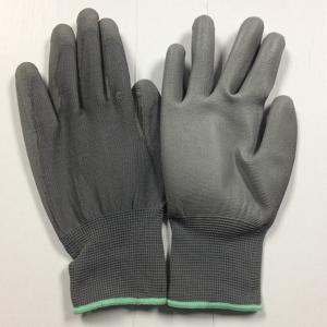 Grey PU palm coated gloves with polyester seamless shell