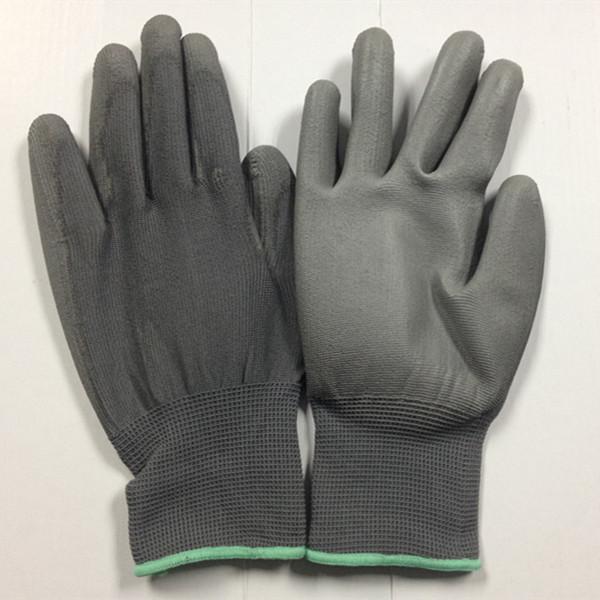 Buy Grey PU palm coated gloves with polyester seamless shell at wholesale prices