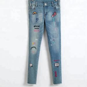 Quality Stretch Girls Denim Clothes Jean Trousers With Custom Color Printed Embroidered Patch for sale