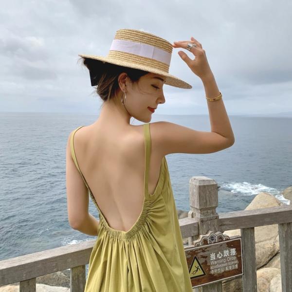 Sexy Solid Color Backless Summer Beach Vacation Dresses