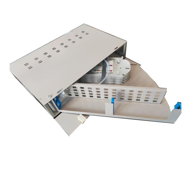Grey 48 Port Patch Panel 2U SC Fiber Optic Distribution Box Rotation Type
