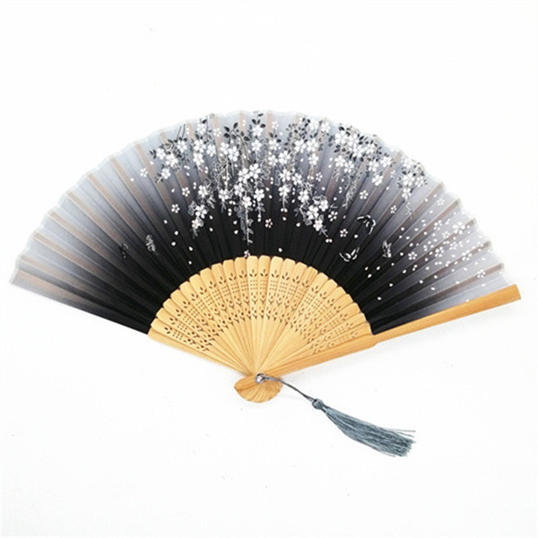 Decorative Silk Foldable Hand Fans open 38cm Bamboo Hand Fan With Butterfly Flower