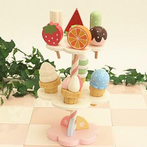Quality Realistic Simulation Wooden Magnetic Ice Cream Toy With Display Stand for sale
