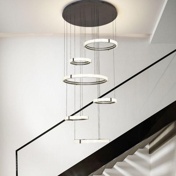 Nordic Indoor Villa Big Lighting Chandelier Modern Creative Ring Hollow Rotating Pendant Light