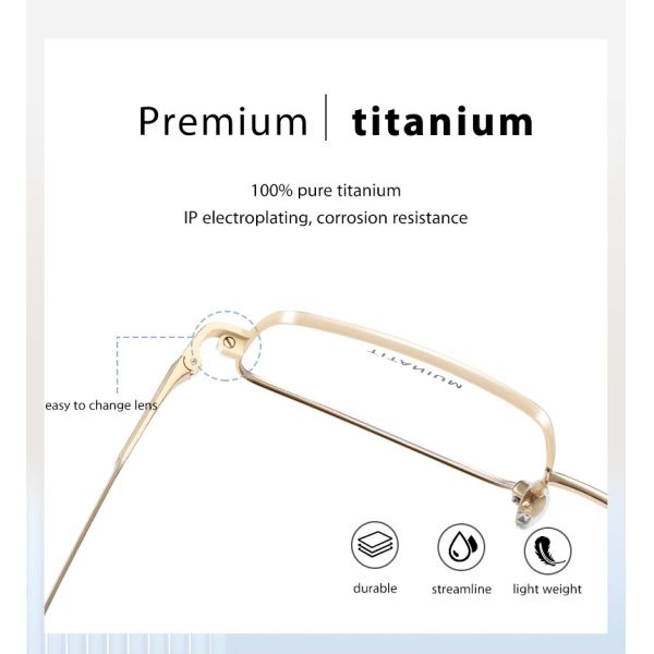 Unisex Square Titanium Eyeglass Frames Electroplated Classical