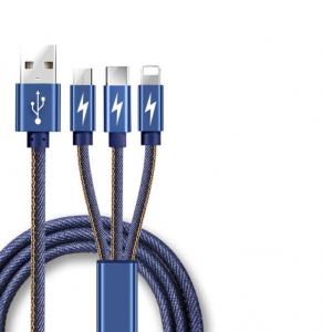 Quality Quick Charging 3.0a Micro Usb Data Cable 3 In 1 Jean Denim Leather Design for sale